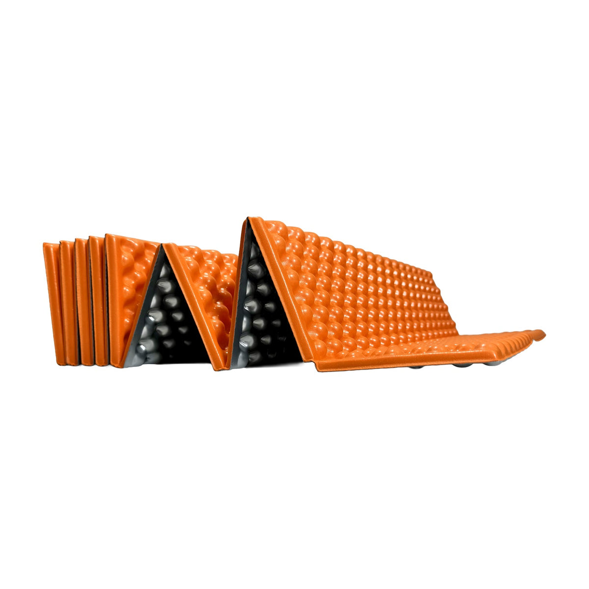 Side on view of Domex Lightweight Base Mat Ultra R1.9 in orange with raised bump pattern and accordion-style 14 folding sections