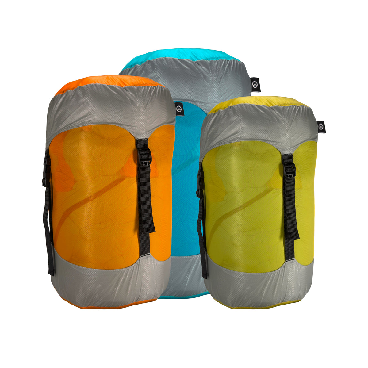 Three Domex compression sacks - Teal and Grey, Orange and Grey, Blue and Grey | GENERAL