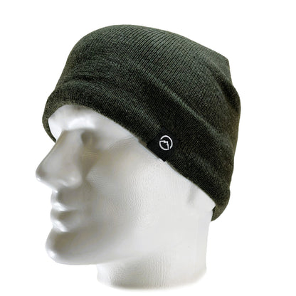 Side view of Domex Forest green fine-knit beanie with plush polar fleece lining for greater comfort and additional warmth | Ships From Melbourne