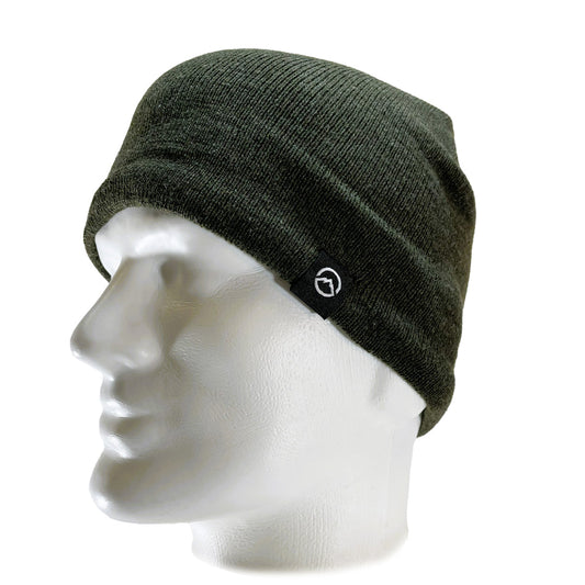 Side view of Domex Forest green fine-knit beanie with plush polar fleece lining for greater comfort and additional warmth | Ships From Melbourne