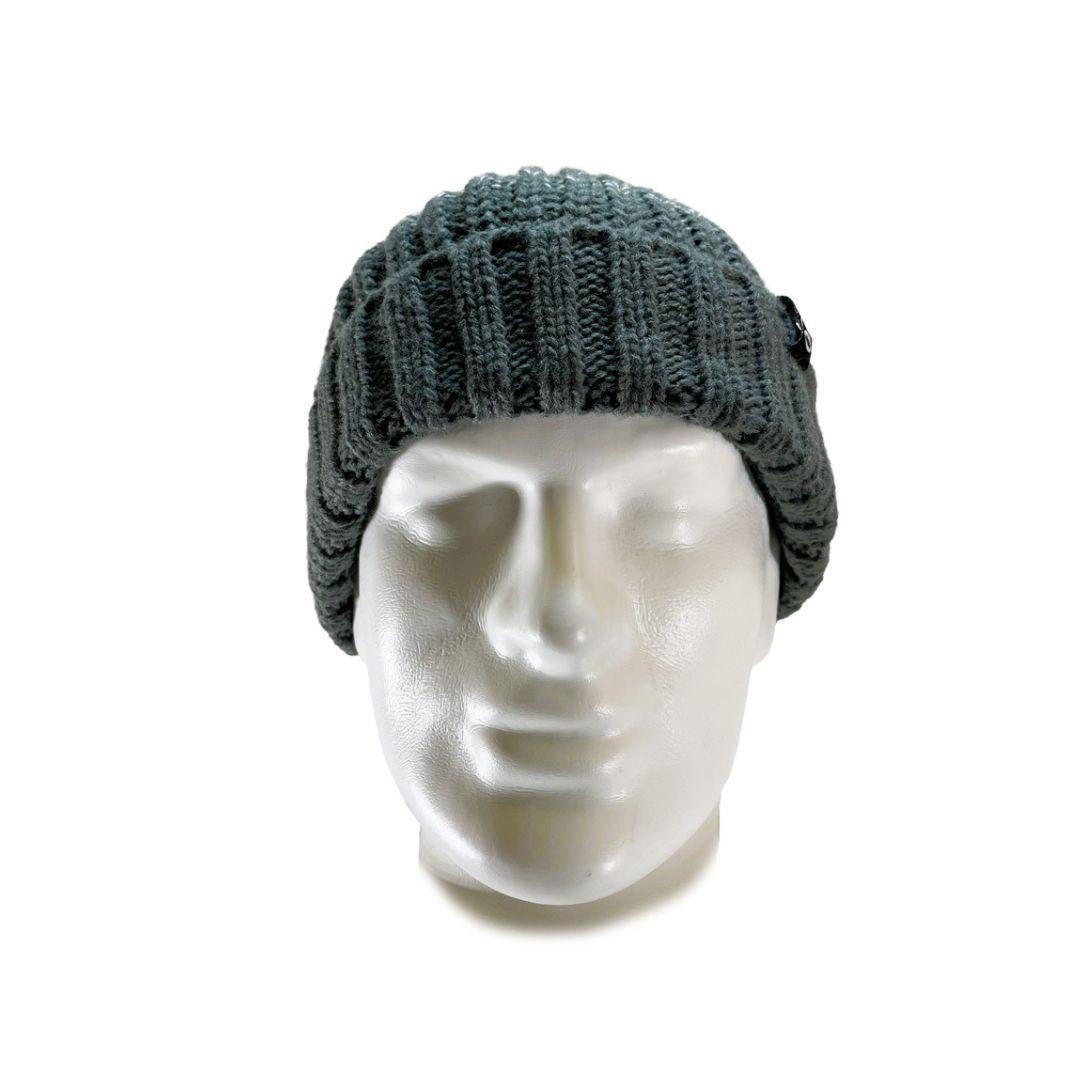 Front view of Grey ombre gradient cuffed beanie in a chunky knit