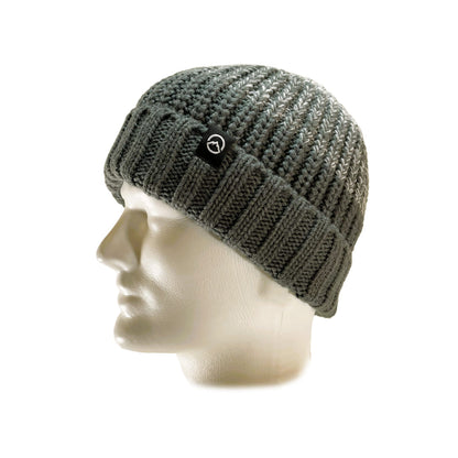 Side view of Grey ombre gradient cuffed beanie in a chunky knit | Ships From Melbourne