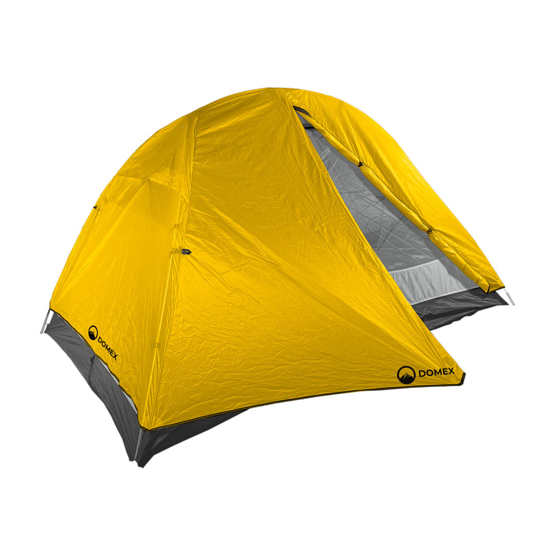 Domex Ascent 1 Tent - Yellow / Grey with fly clipped back | Ships from Melbourne