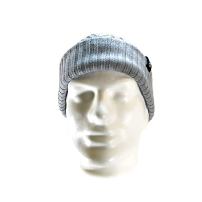 Front view of Domex Light grey merino blend cable-knit cuffed beanie