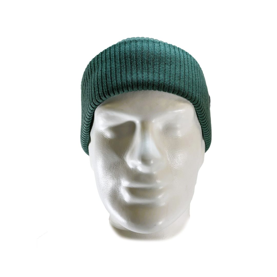 From view of Domex wool-rich blend fine rib-knit Fisherman's beanie with cuffed hem - Sage Green | DOMB1040
