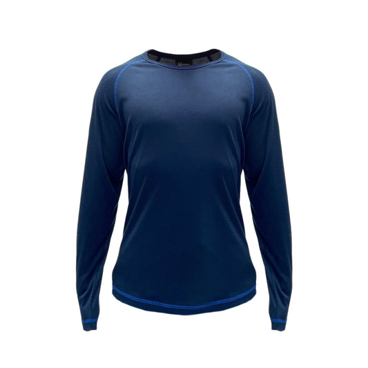 Front view of Domex Unisex Thermalayer Long Sleeve, Crew Neck Top - Navy with lighter blue contrast stitching. Ships from Melbourne | DOMALS4000, DOMALS4001, DOMALS4002, DOMALS4003, DOMALS4004, DOMALS4005, DOMALS4006, DOMALS4007