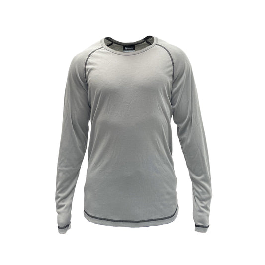 Front view of Domex Unisex Thermalayer Long Sleeve, Crew Neck Top - Light Grey with dark grey contrast stitching. Ships from Melbourne | DOMALS3000, DOMALS3001, DOMALS3002, DOMALS3003, DOMALS3004, DOMALS3005, DOMALS3006, DOMALS3007