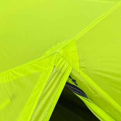 Close up of top of fly opening on Domex Velocity 1 - 3 Season Lightweight Tent - Neon Yellow 