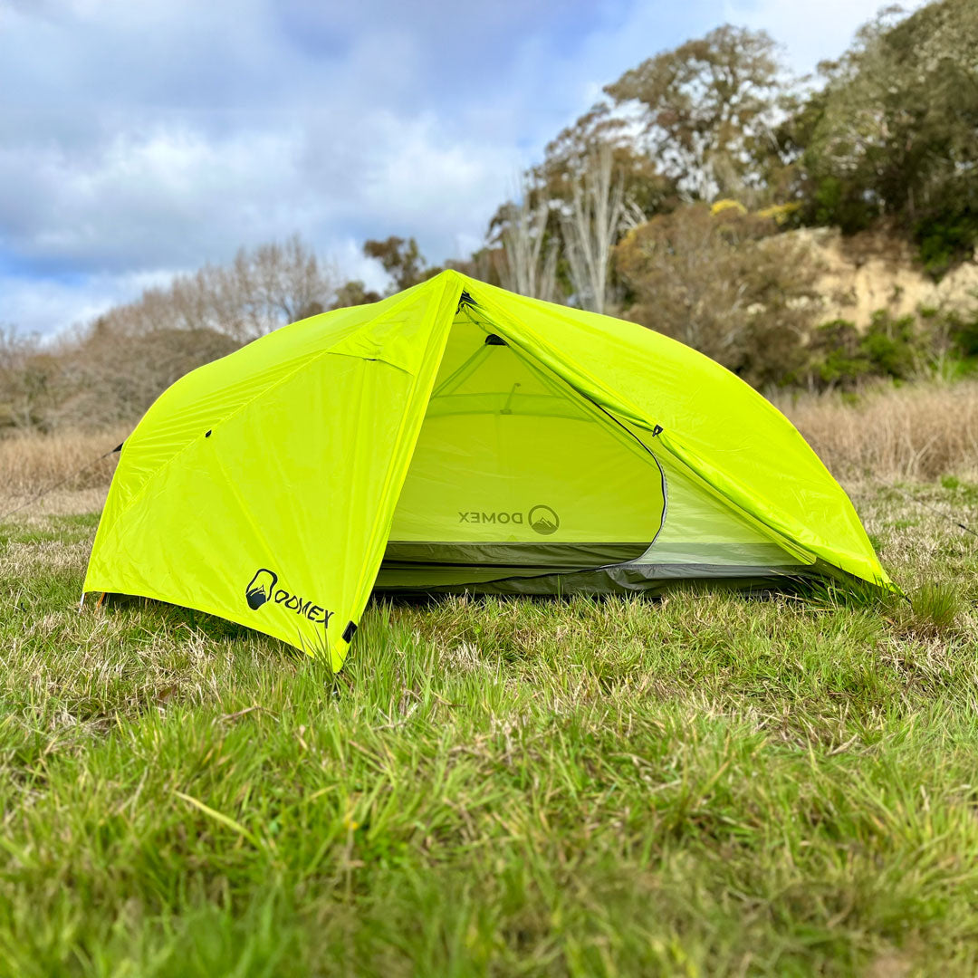 Domex Velocity 1 - 3 Season Lightweight Tent - Neon Yellow pitched in the wild