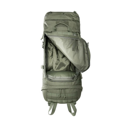 Front opening unzipped on the Tasmanian Tiger Base Pack 60 FO in olive | TT8846.331