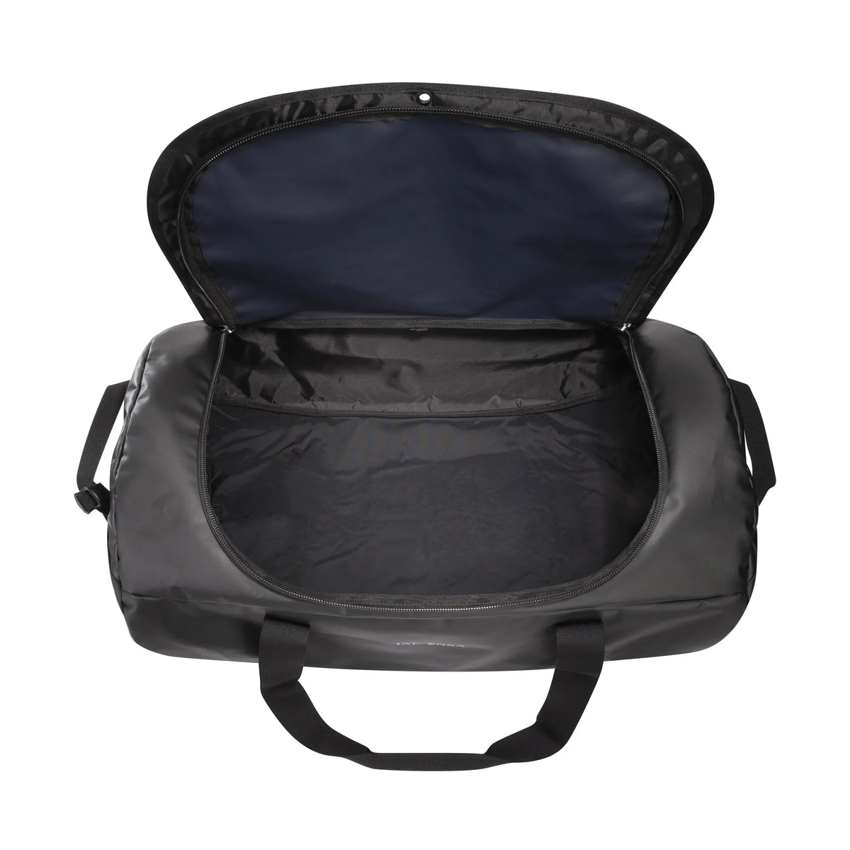 Open view showing the main compartment of the Tatonka Basic Barrel 85 L in matte black | TADI.6982.408